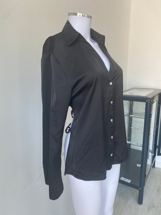 Zara Black Half Back Blouse Size L 12