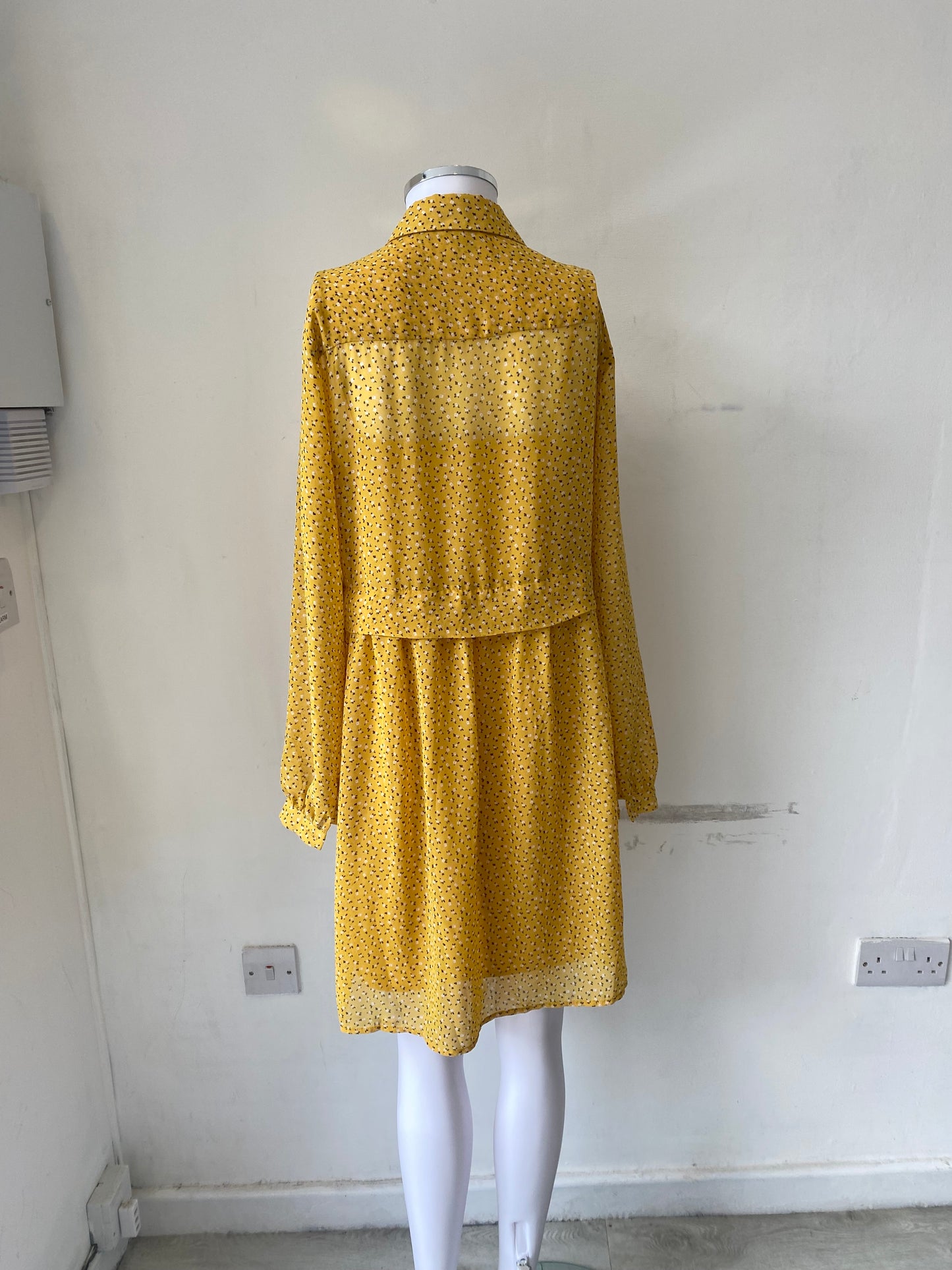 EDC by Esprit Yellow Ditzy Floral Print Dress with Separate Slip Size 8-10