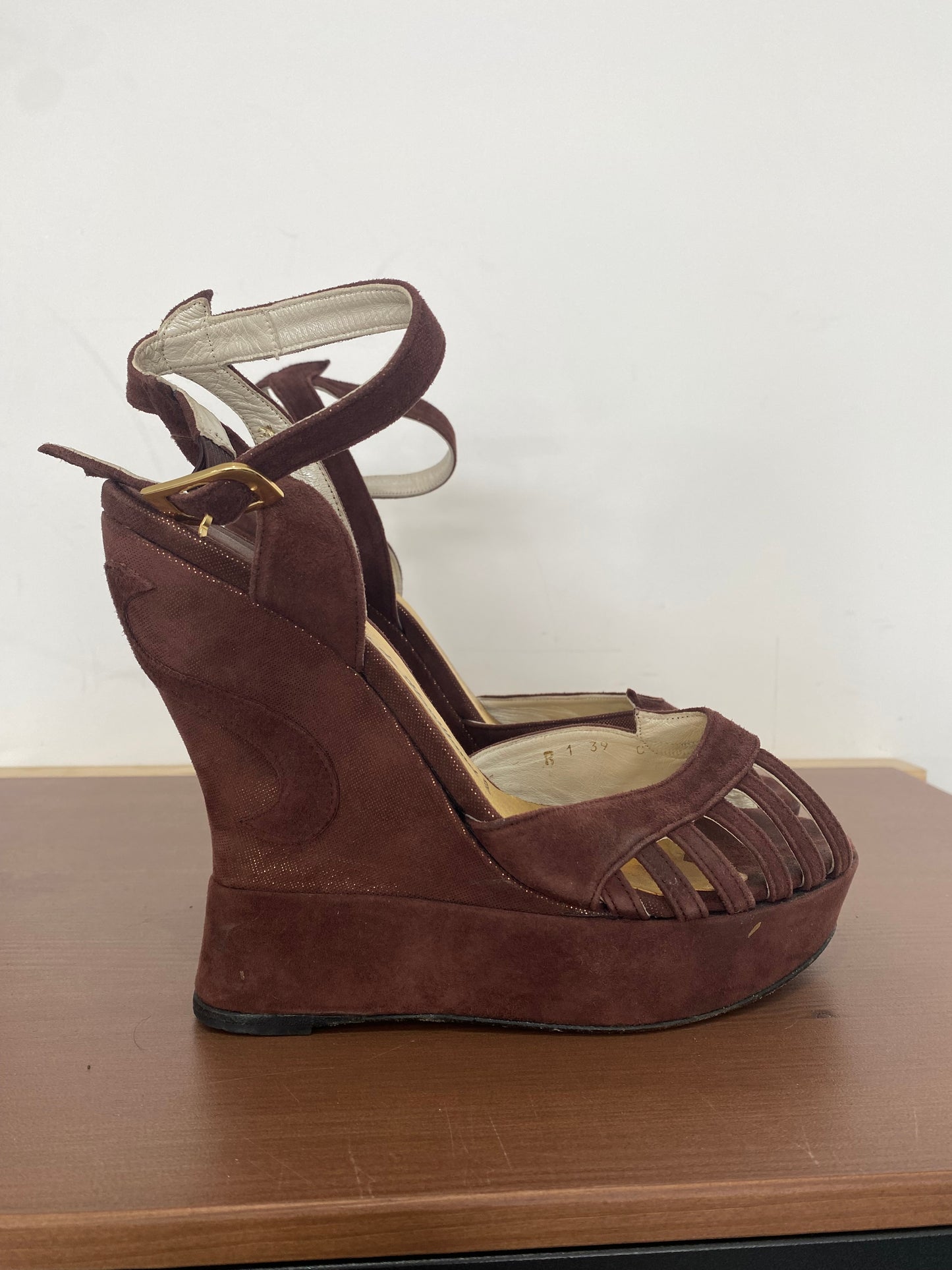 Terry de Havilland Margaux Bronze Wedge Heels with Box Size 6