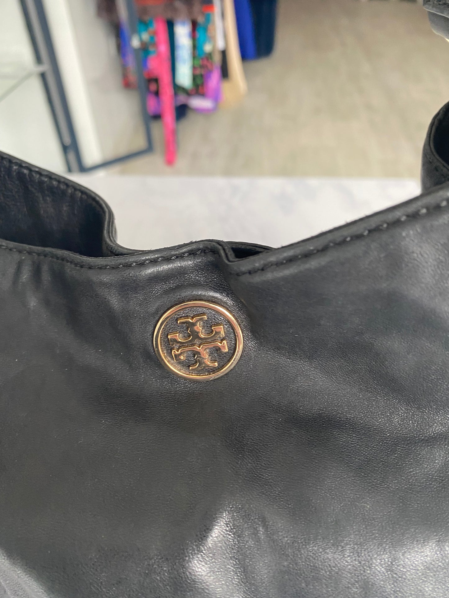 Tory Burch Black Leather Studded Hobo Handbag