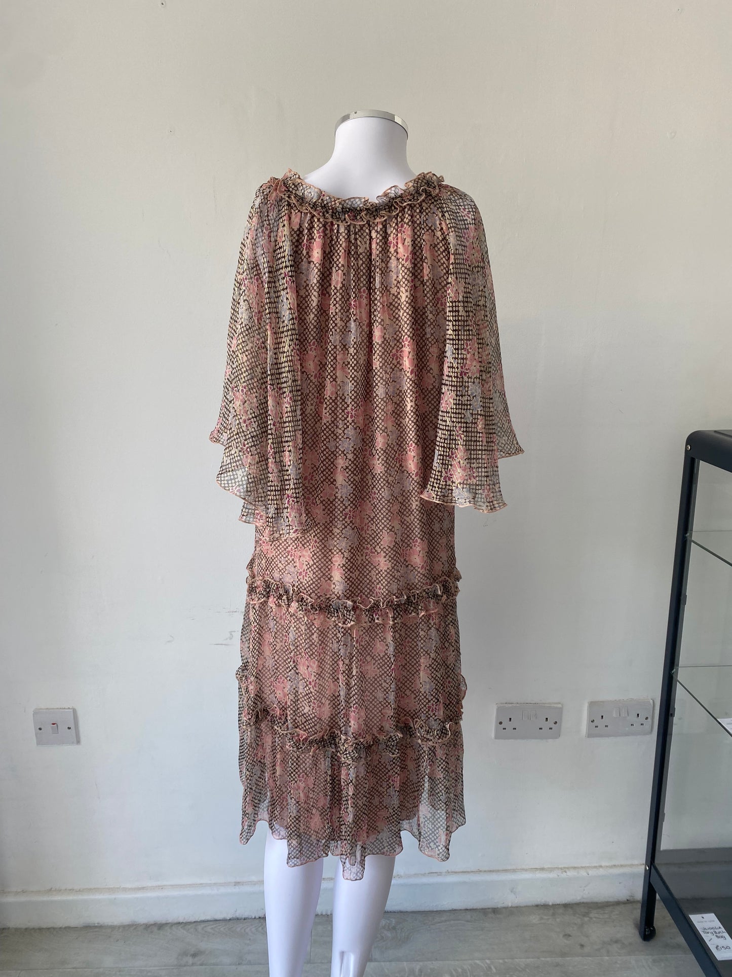 Nissa Beige Floral Floaty Dress Size 12-14