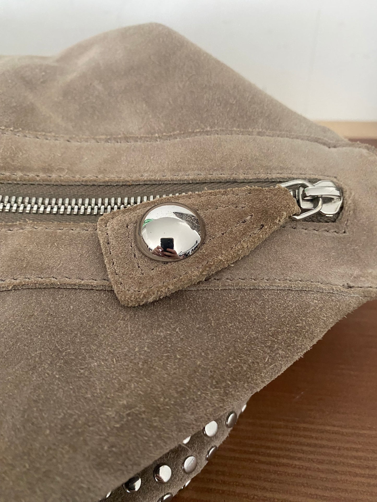 Karen Millen beige suede studded handbag