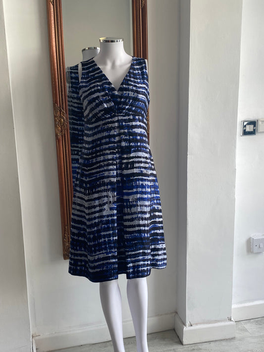Hugo Boss Blue Patterned Silk Dress  Size 10