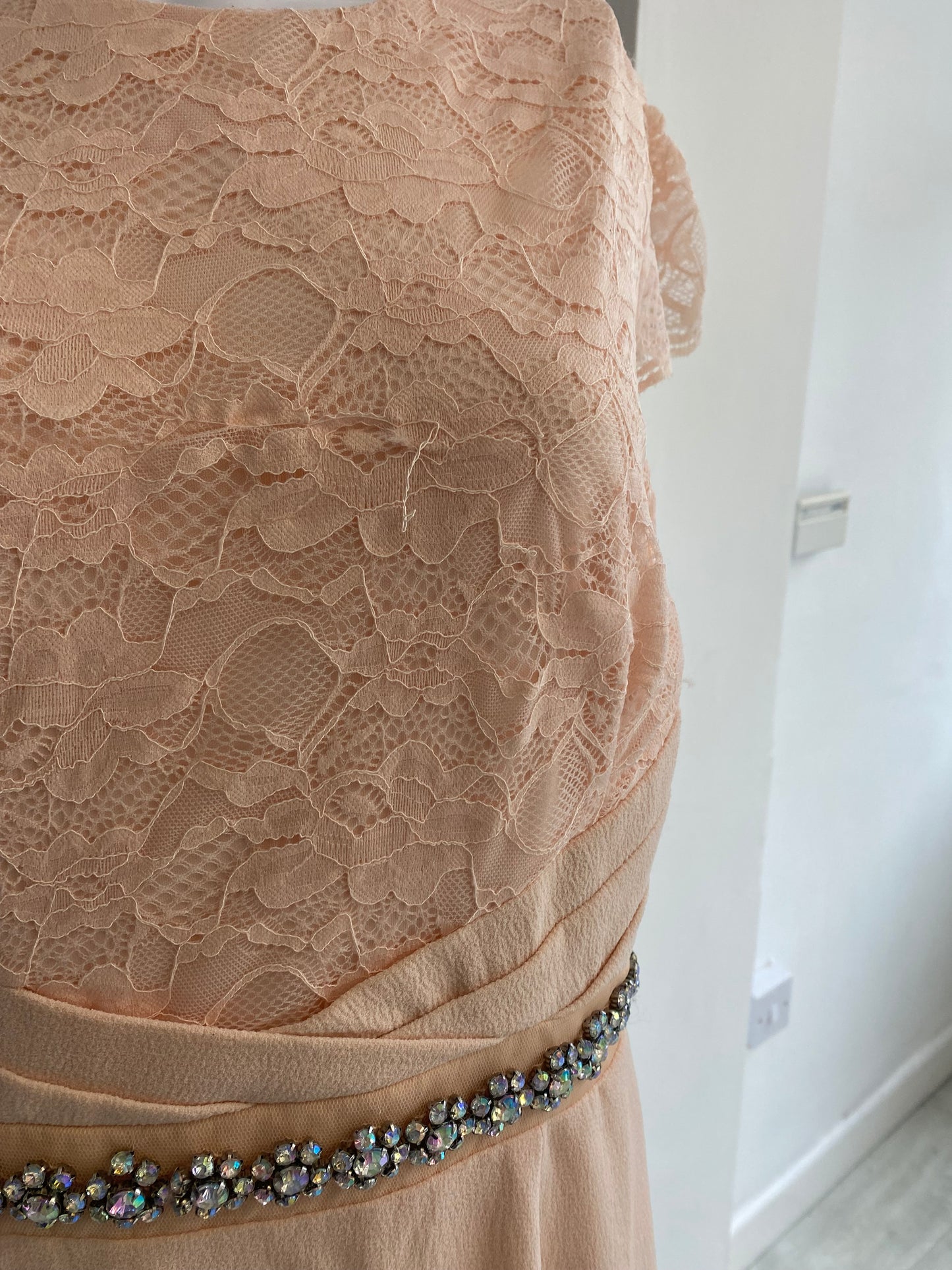 Little Black Dress Beige Lace Dress with Diamante Detail Size 14