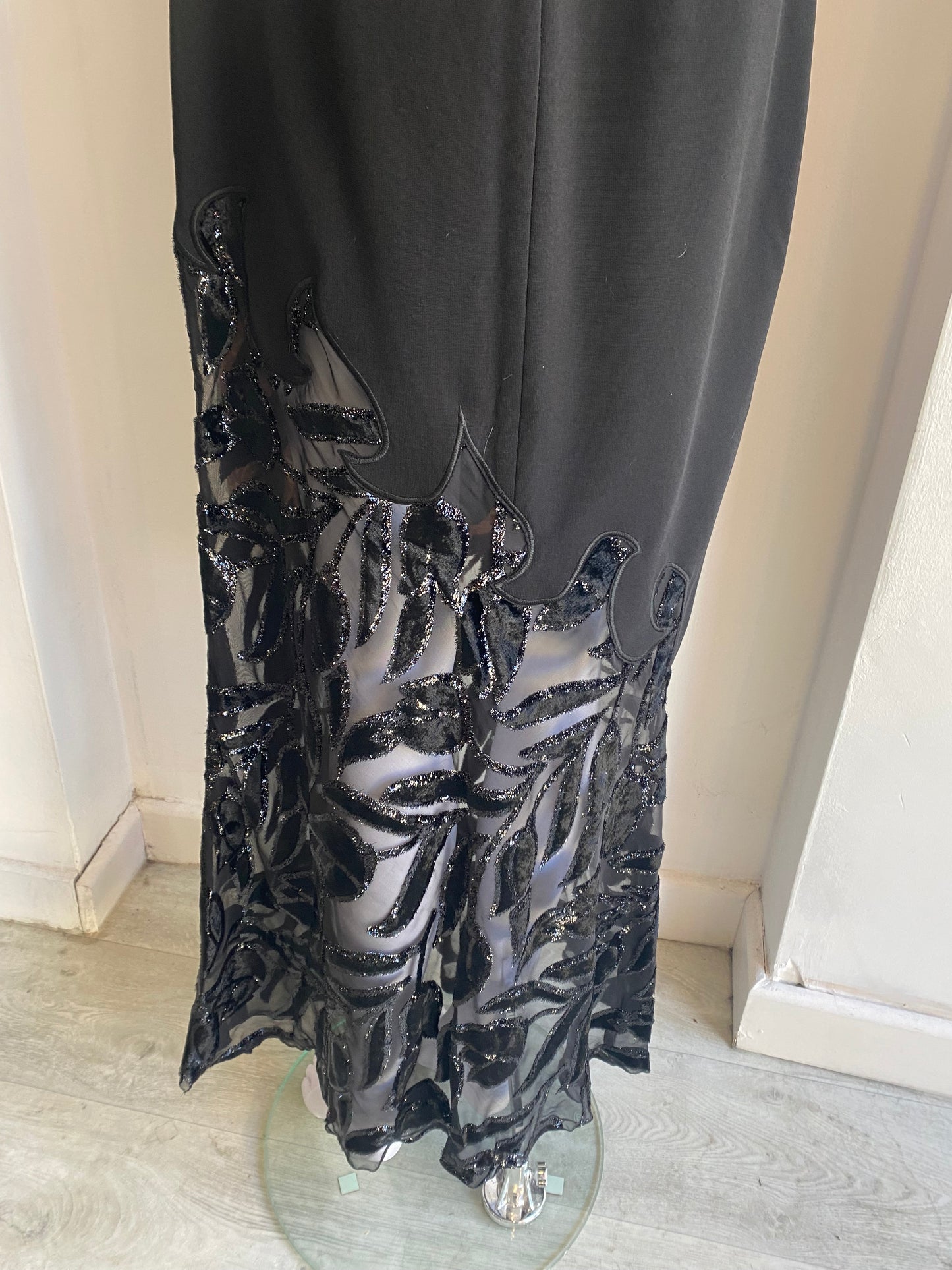 Joseph Ribkoff Black Dress with Asymmetric Mesh Panel Size 10