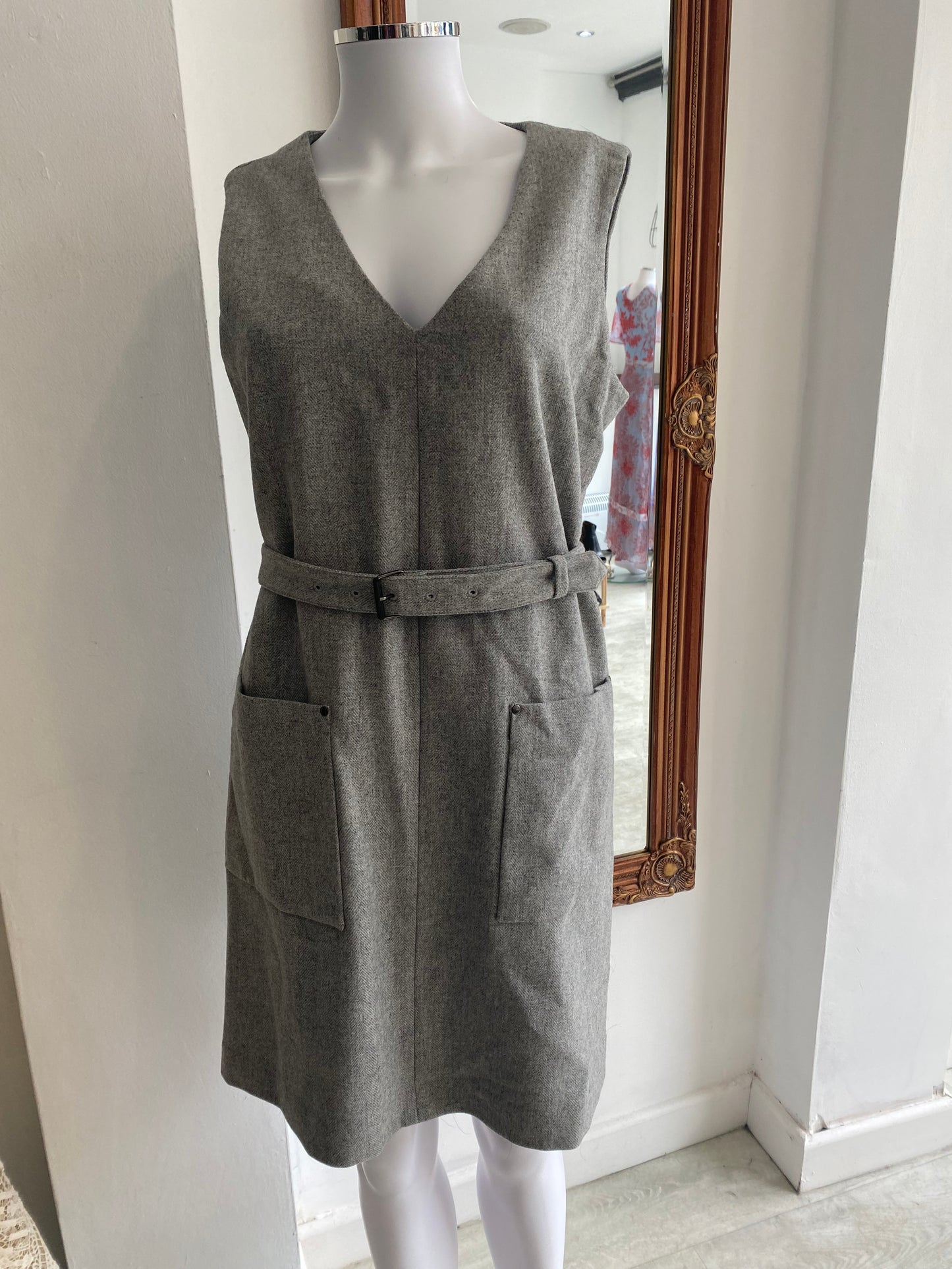 LK Bennett grey wool belted dress size 12