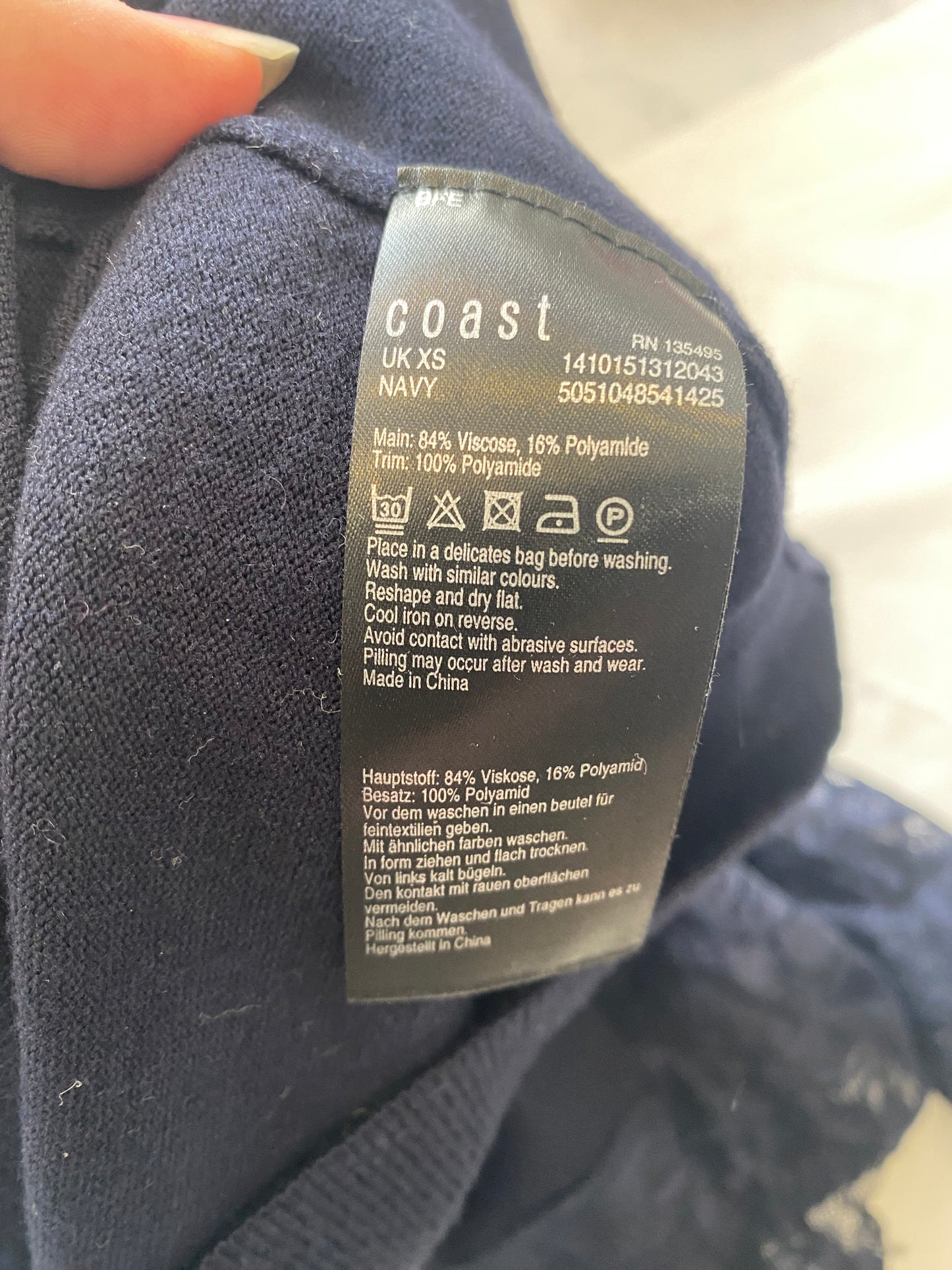 Coast navy knitted top with lace size 8