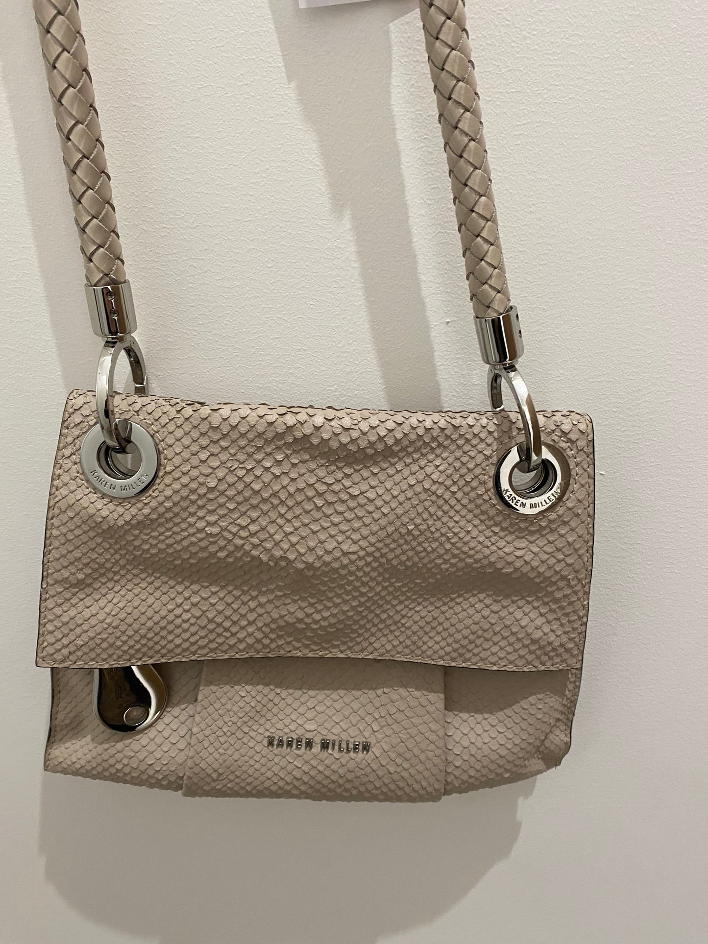 Karen Millen Crossbody Leather Handbag Beige