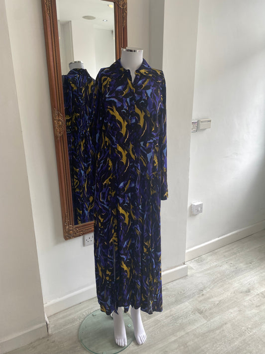 Oliver Bonas Purple Printed Maxi Shirt Dress Size 10