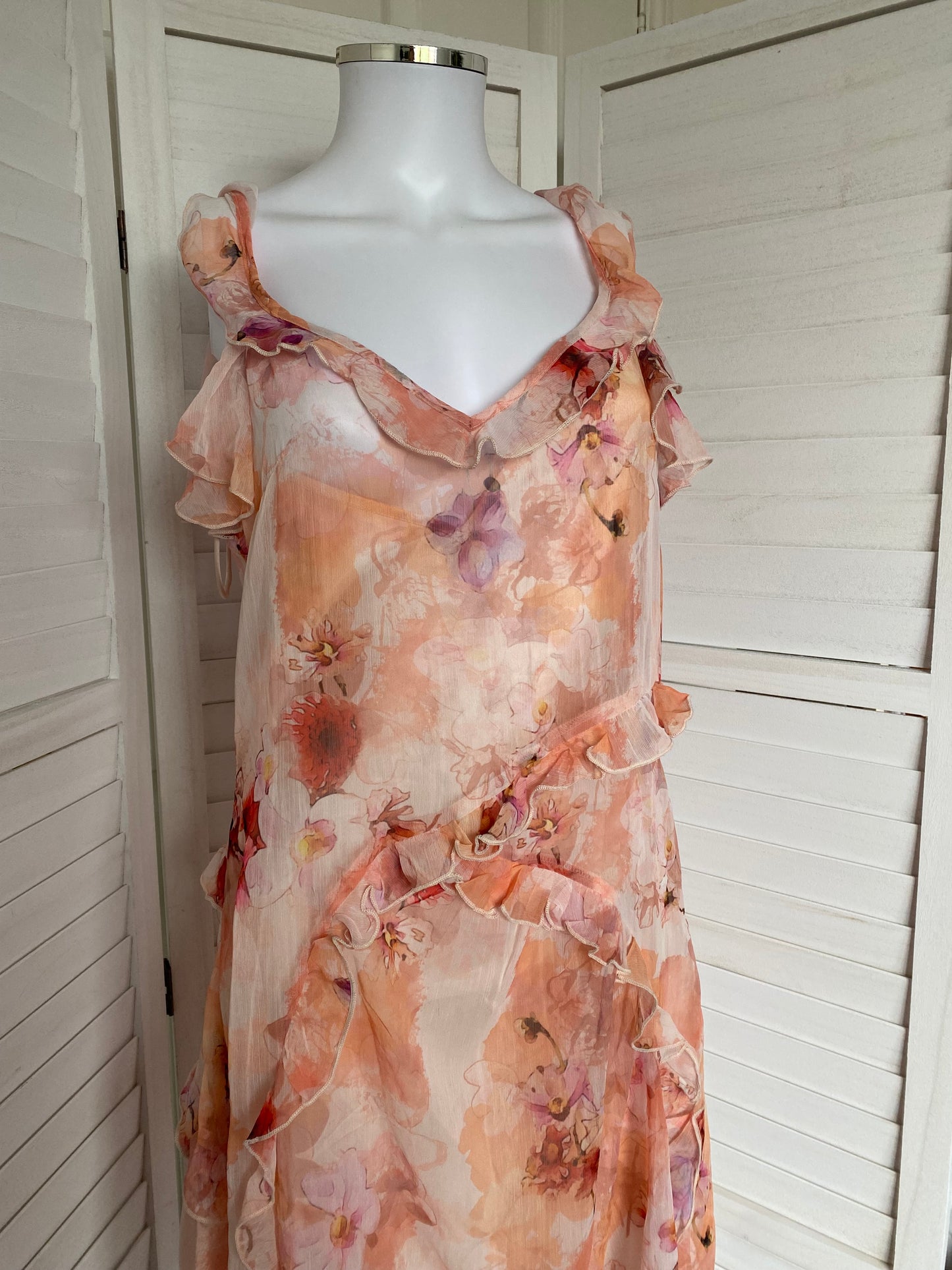 Anthropology floral print coral dress size 12