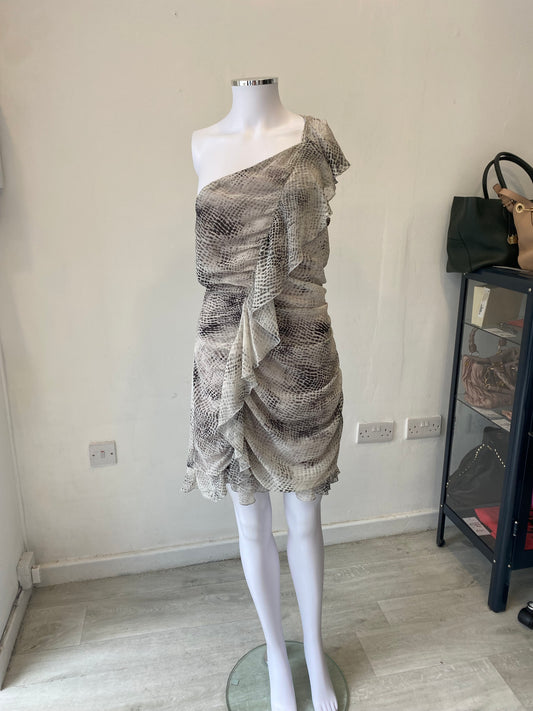 Zara Ruffle Printed Dress One Shoulder With Tags Size L 12