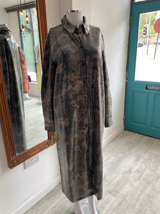Hush Camoflague Sequin Shirt Dress Size 10-12