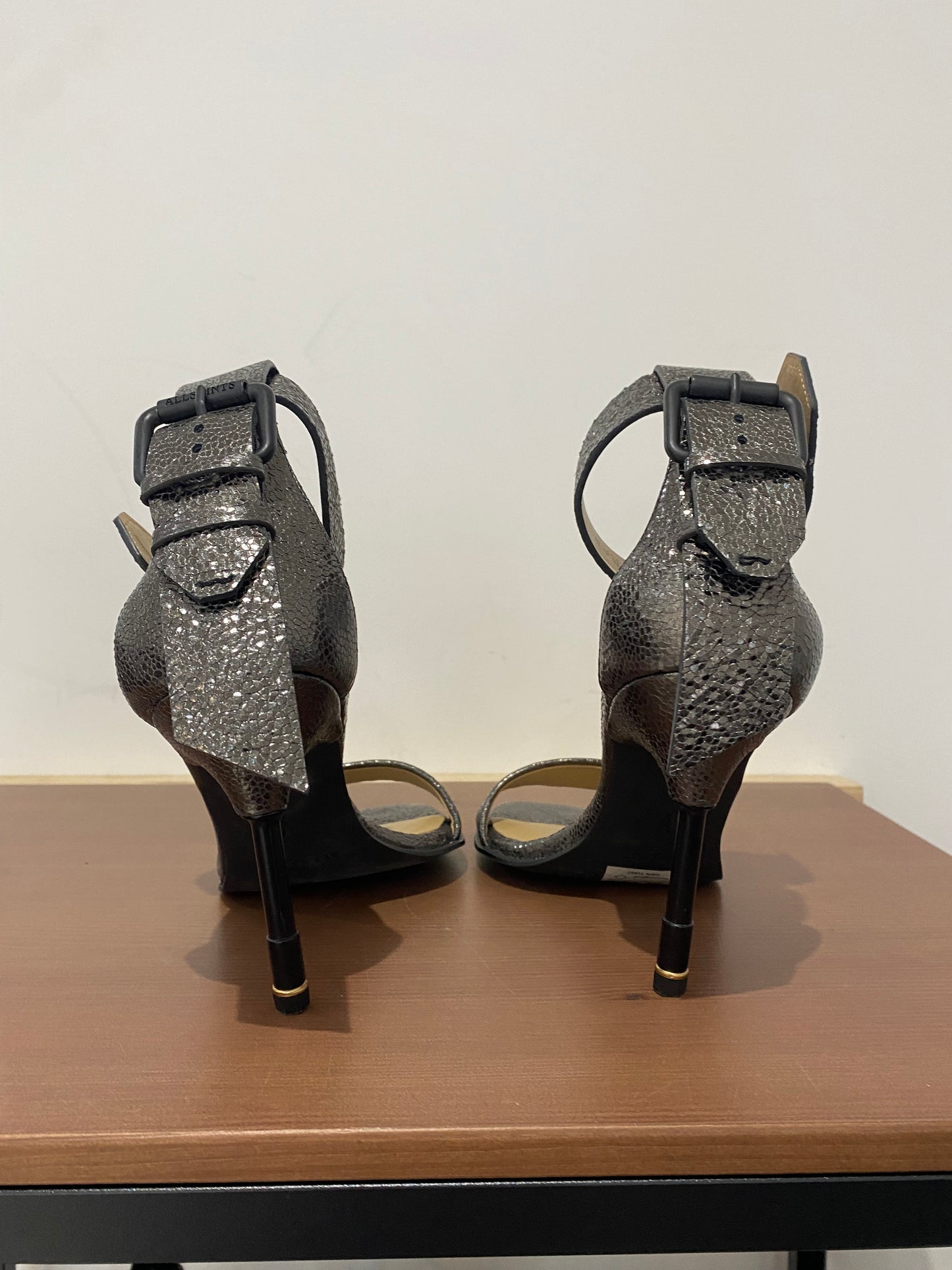 All Saints Pewter Leather Heels Size 7