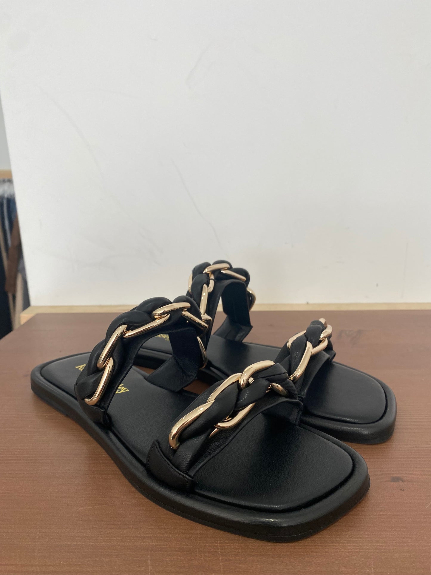 Russell and Bromley Black Leather Chain Sliders Size 5