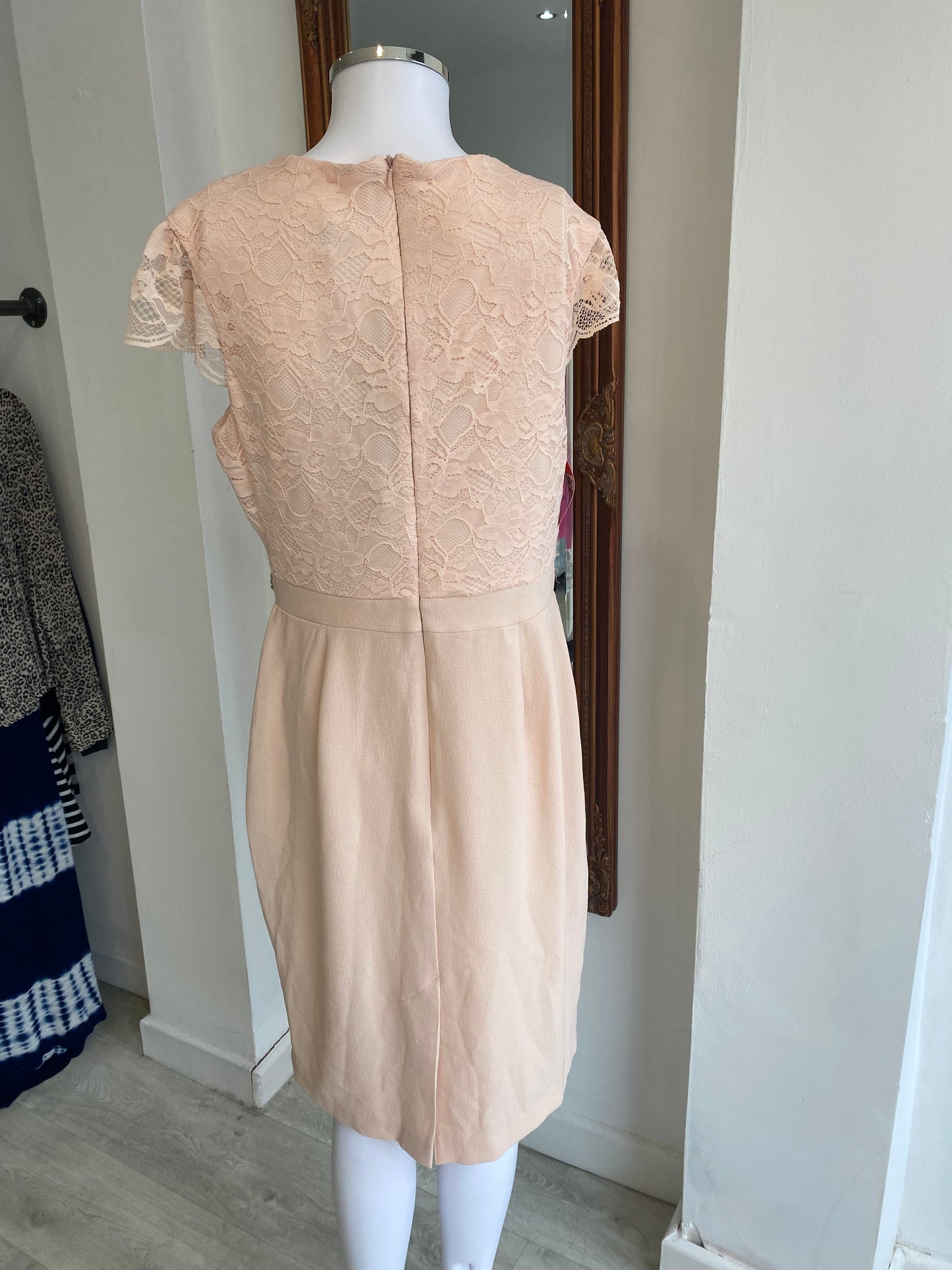 Little Black Dress Beige Lace Dress with Diamante Detail Size 14