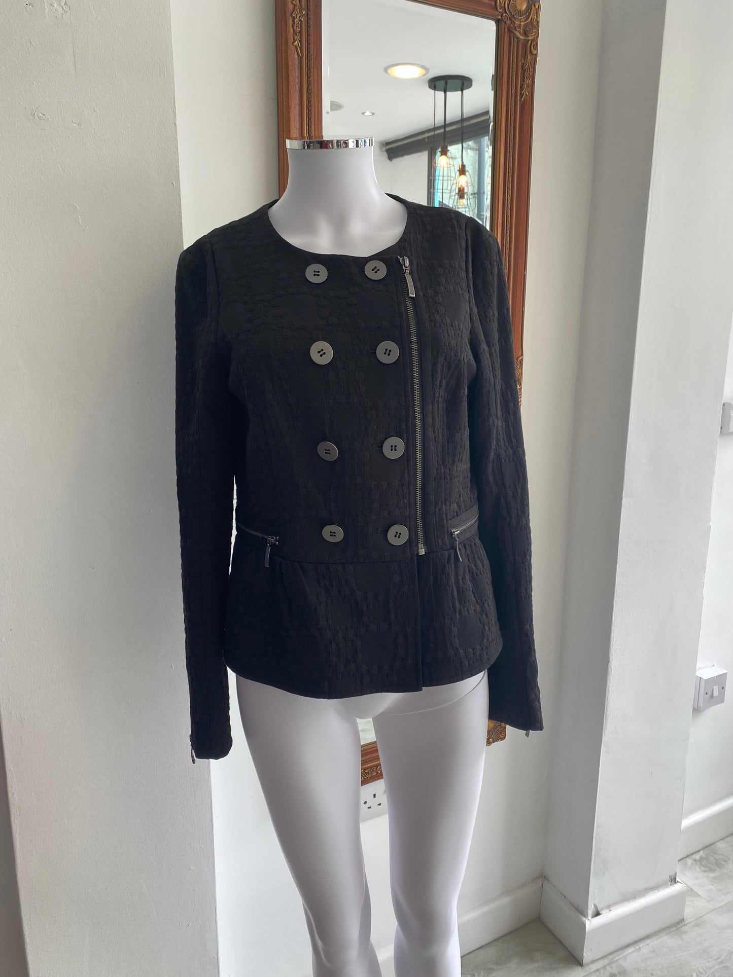 Mint Velvet Black Textured Jacket Size 10