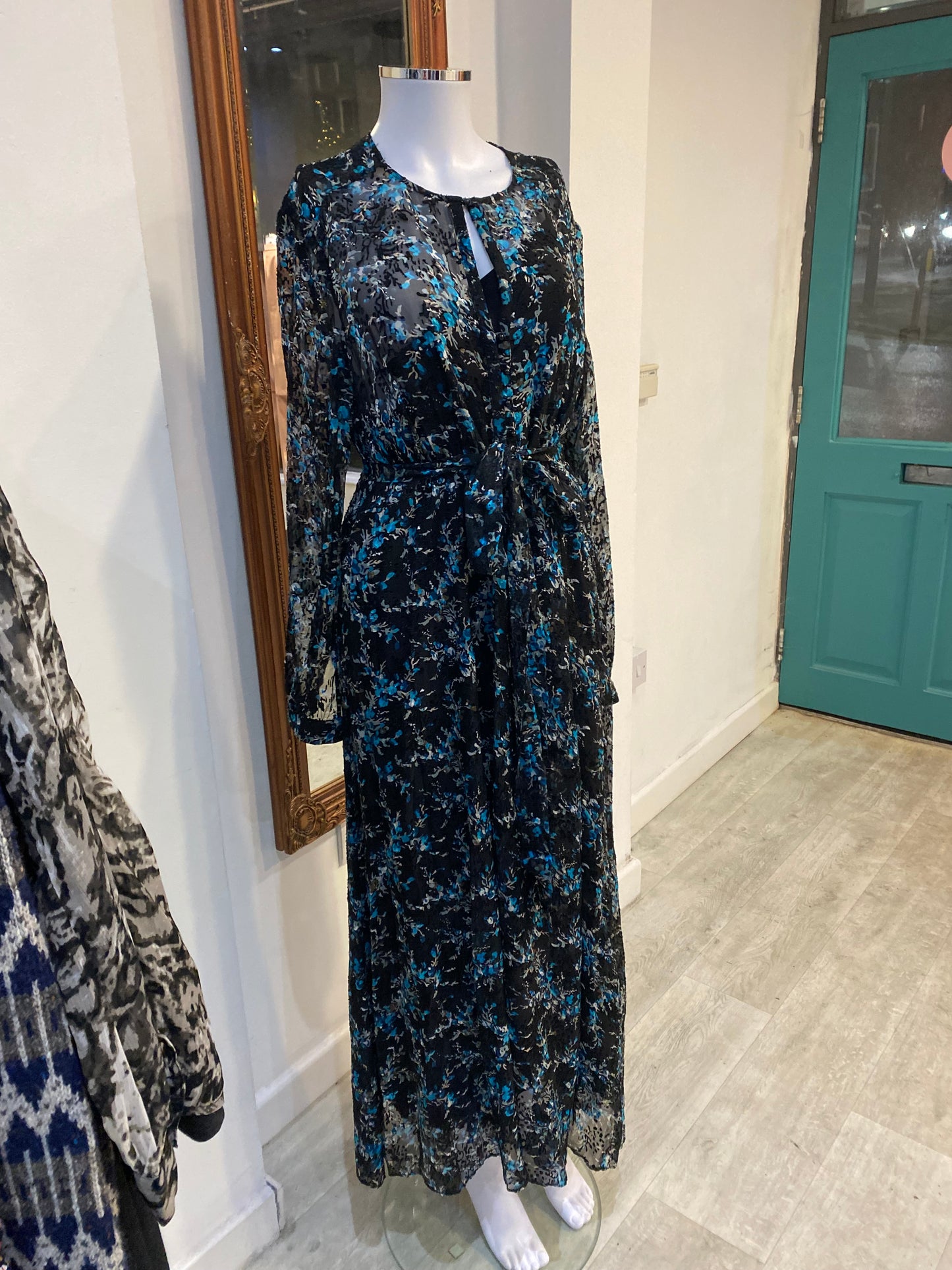 LK Bennett Velvet Detail Patterned Dress with Slip Dress Size 16