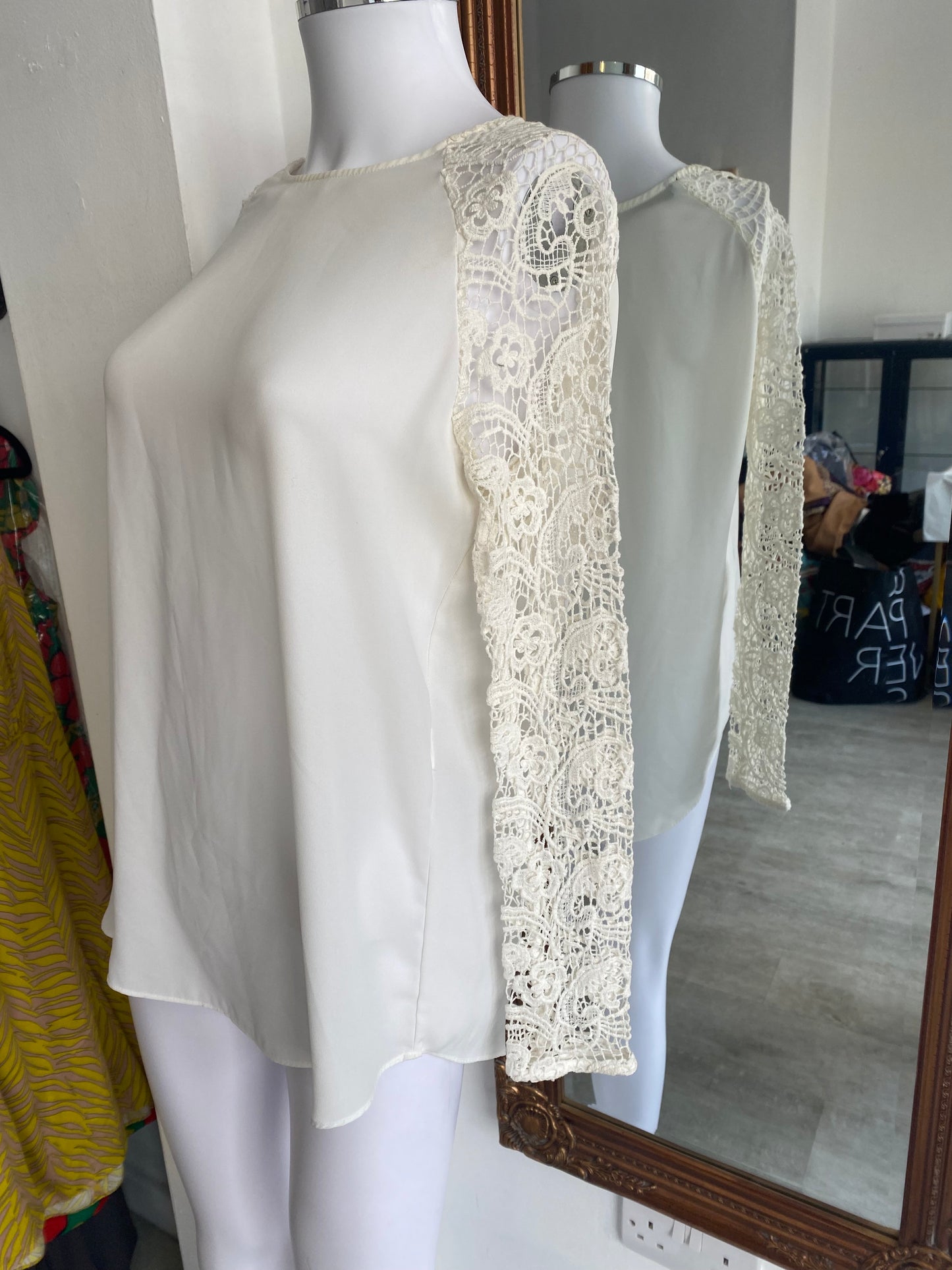 Zara white top with lace sleeves size 8