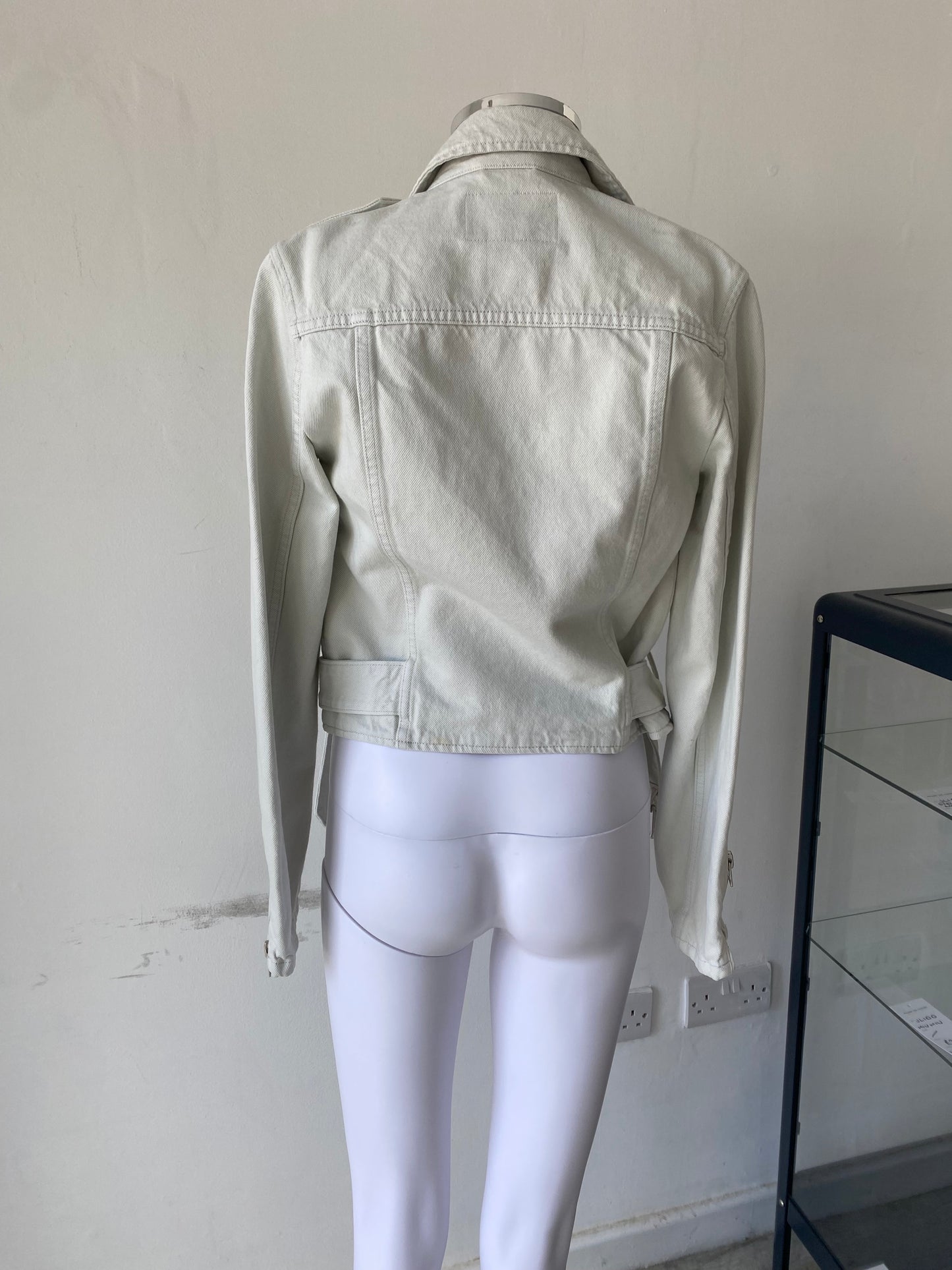 All Saints White Denim Biker Jacket Size 6