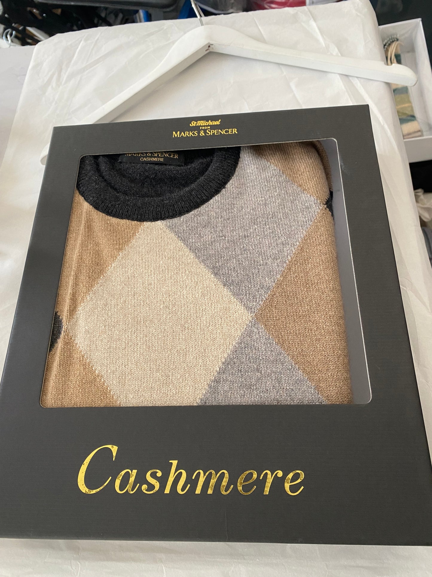 Marks and Spencer Argyle Cashmere Jumper Size XL