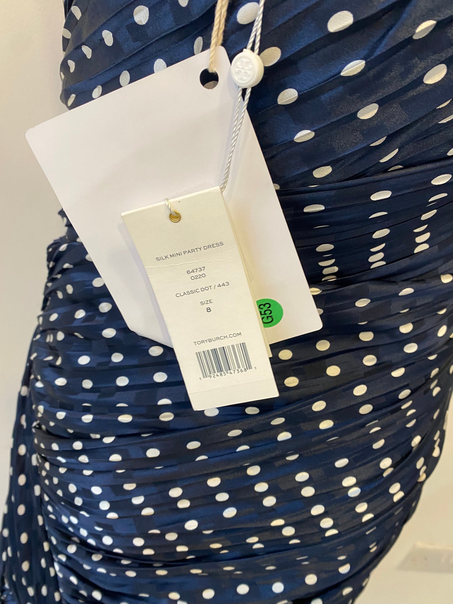 Tory Burch Strapless Navy Spot Dress Size 12