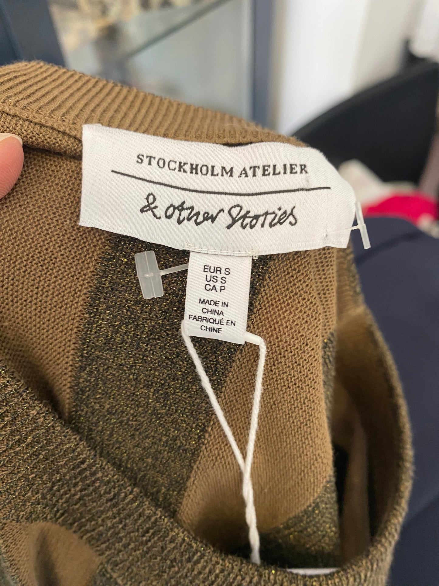 & Other Stories Khaki Shimmer Stripe Top Size 8