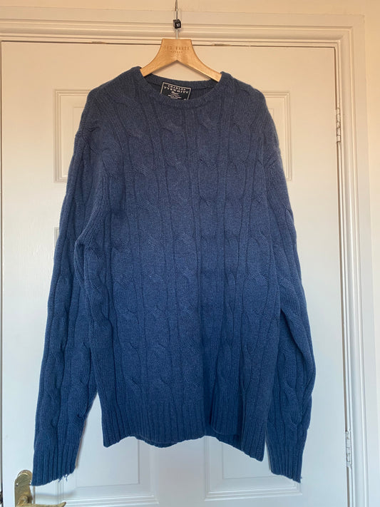 Charles Tyrwhitt 100% Pure Cashmere Blue Cable Knit Jumper Size XL