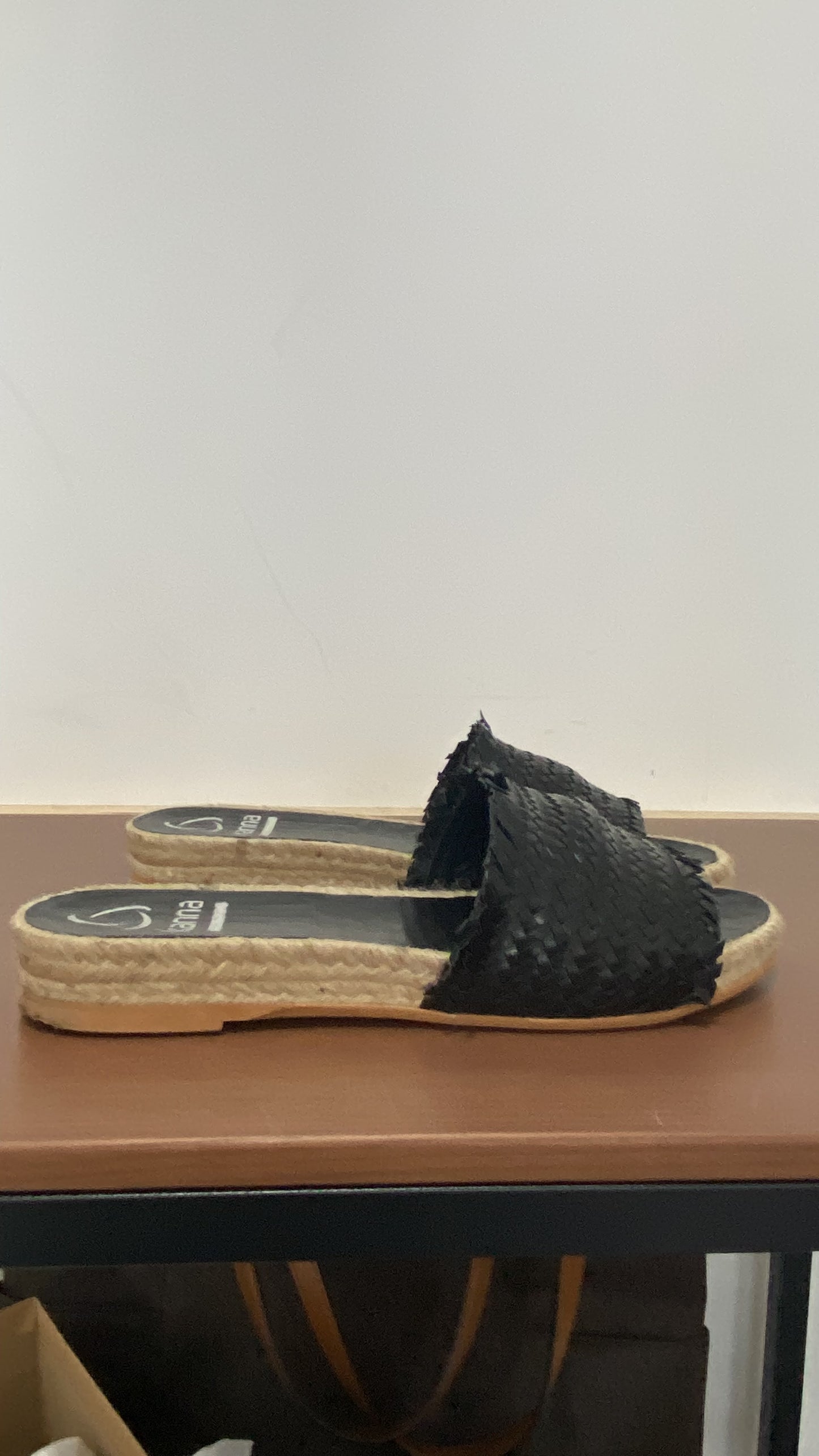 Kanna Black Leather Sliders Size 5