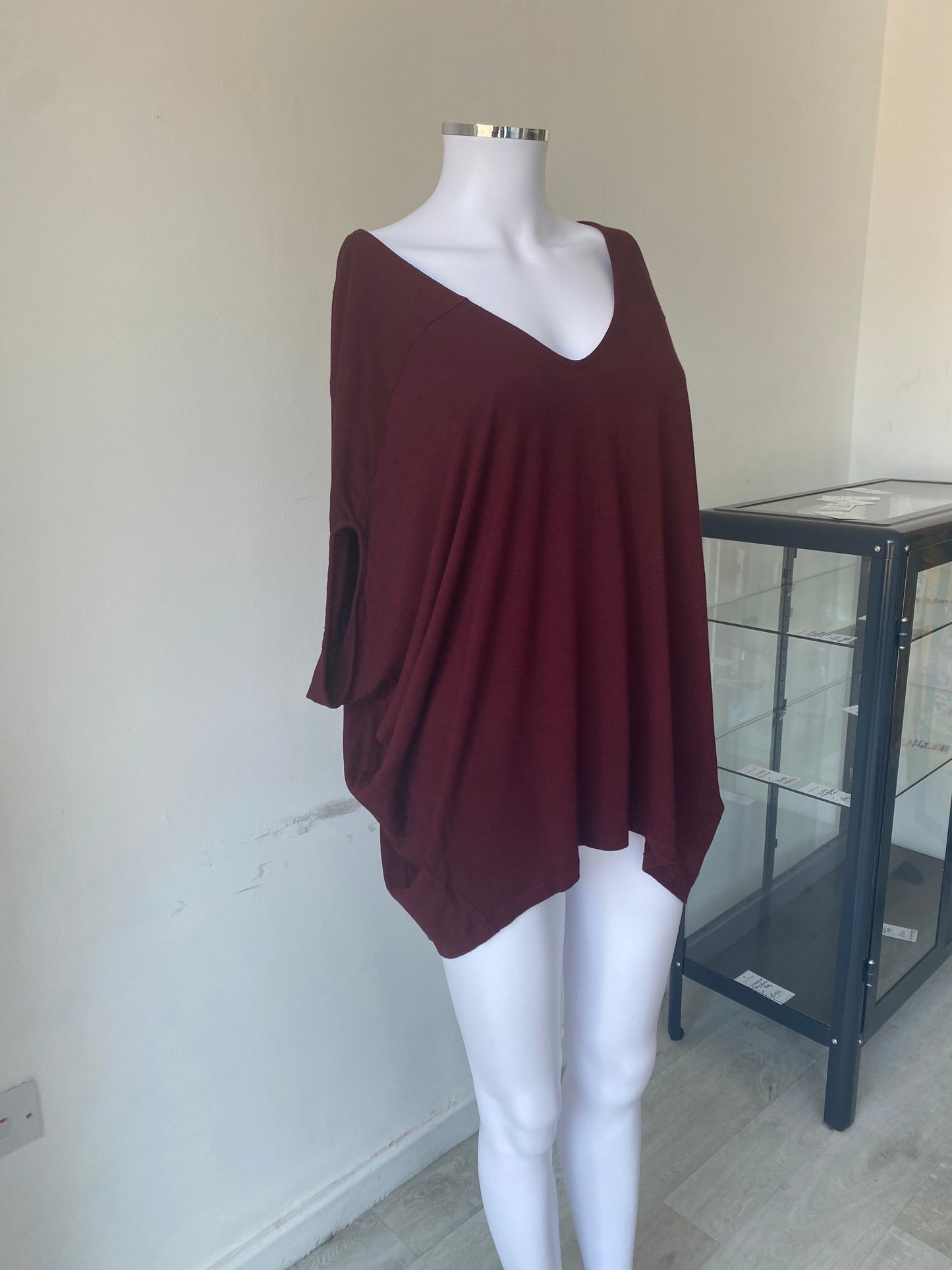 All Saints Burgundy Batwing Top Size Large 14-16