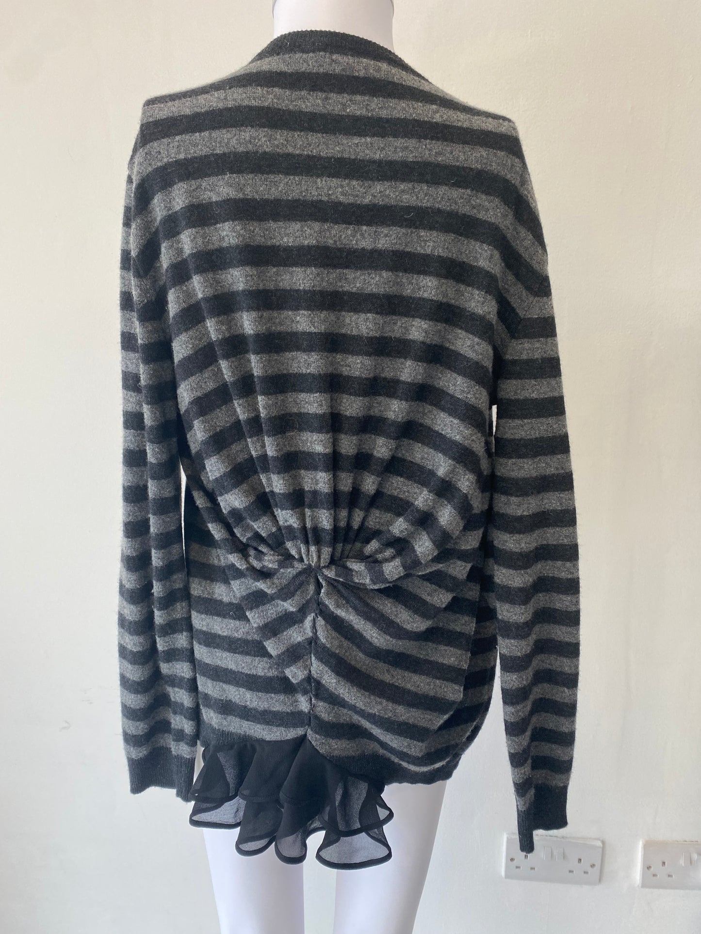 Moschino Grey and Black Striped Knitted Cardigan Top Size 8
