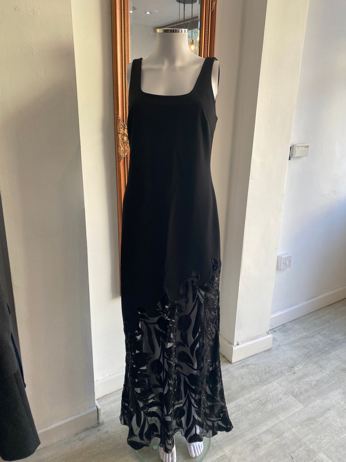 Joseph Ribkoff Black Dress with Asymmetric Mesh Panel Size 10