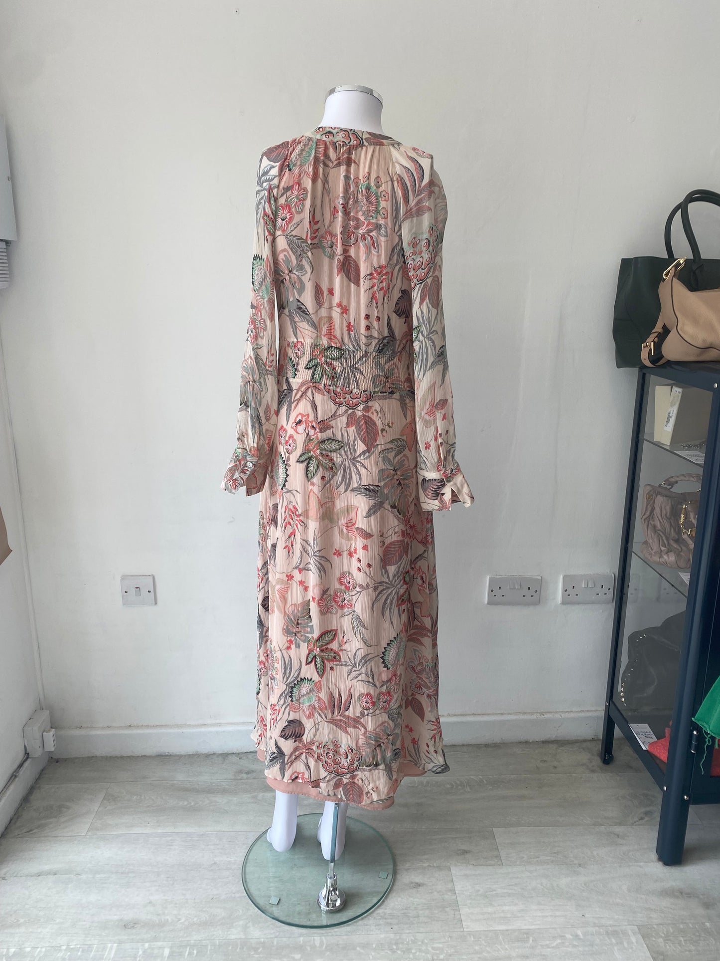 Massimo Dutti Pink Floral Midi Dress Size 8-10