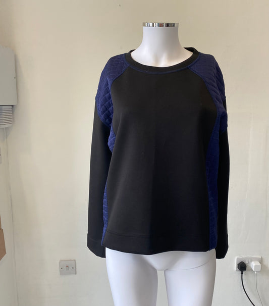 Sandro Black Sweatshirt with Blue Quilted Panels Size 8-10