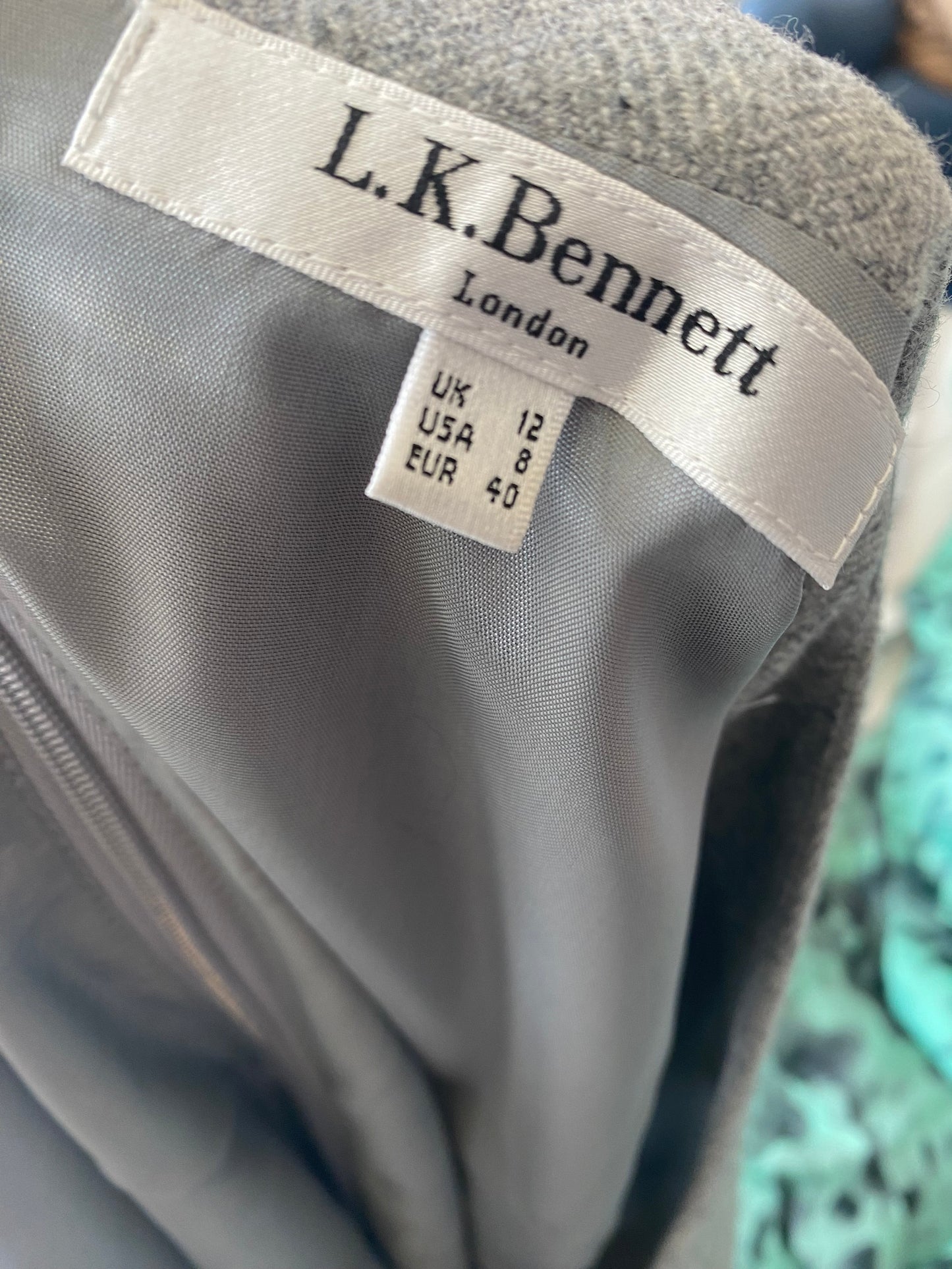 LK Bennett grey wool belted dress size 12
