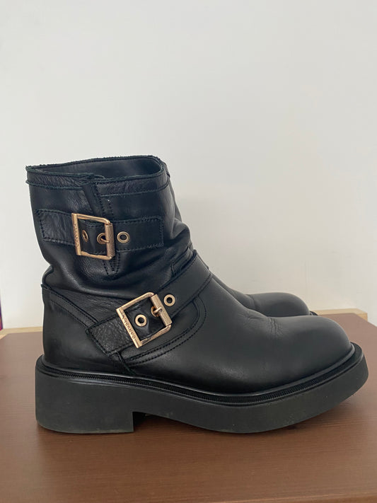 Carvela Black Leather Biker Boots Size 5