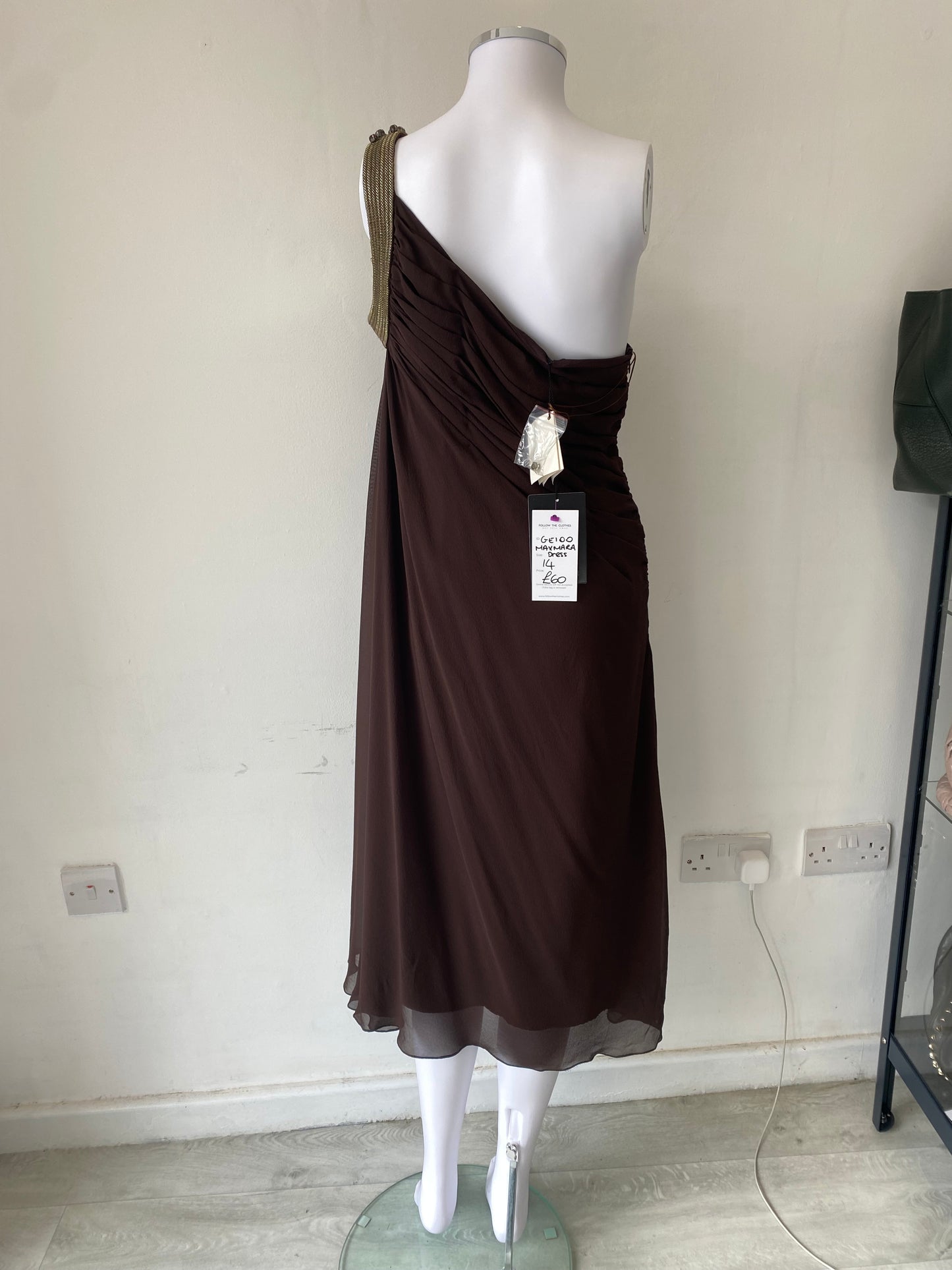 Max Mara Brown One Shoulder Dress Size 14