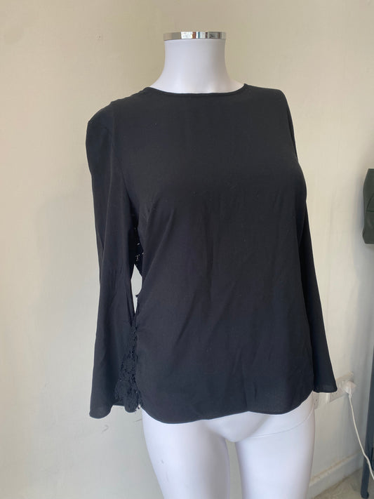 French Connection Black Lace Back Blouse Size 12