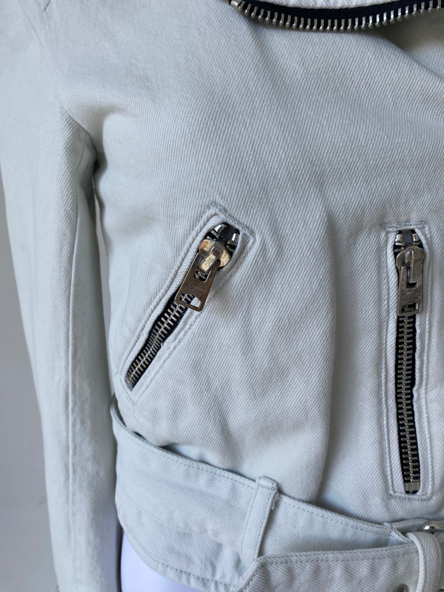 All Saints White Denim Biker Jacket Size 6