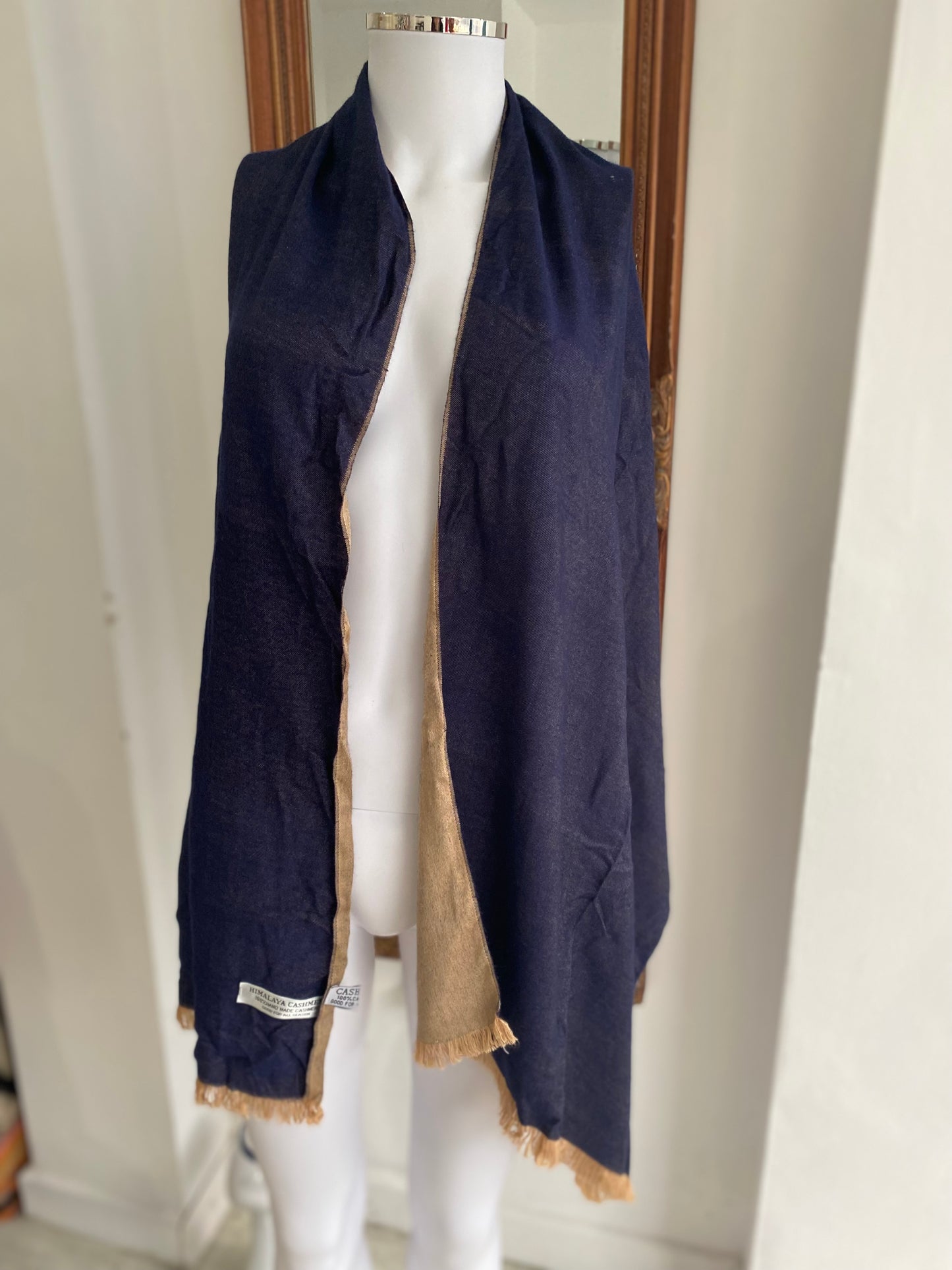 Himalayan Cashmere Gold and Navy Scarf