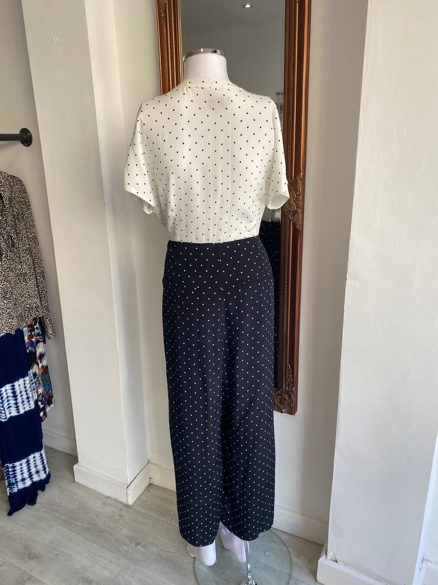 Hobbs Jumpsuit Cream and Black Polka Dot Size 12