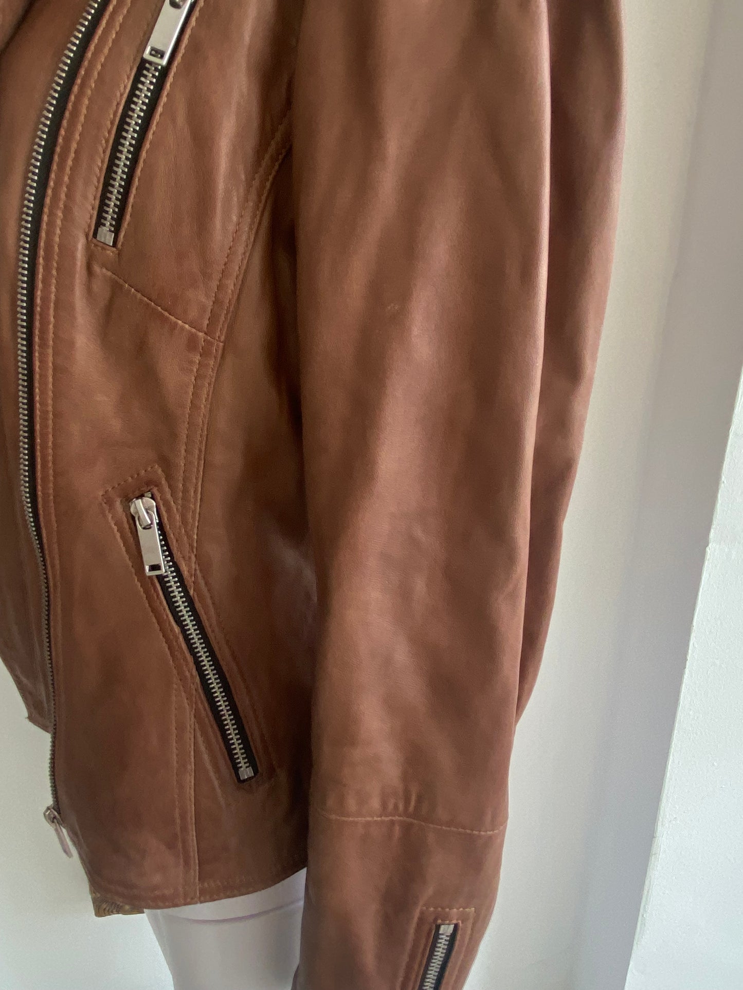 Mint Velvet Brown Leather Biker Jacket Size 10