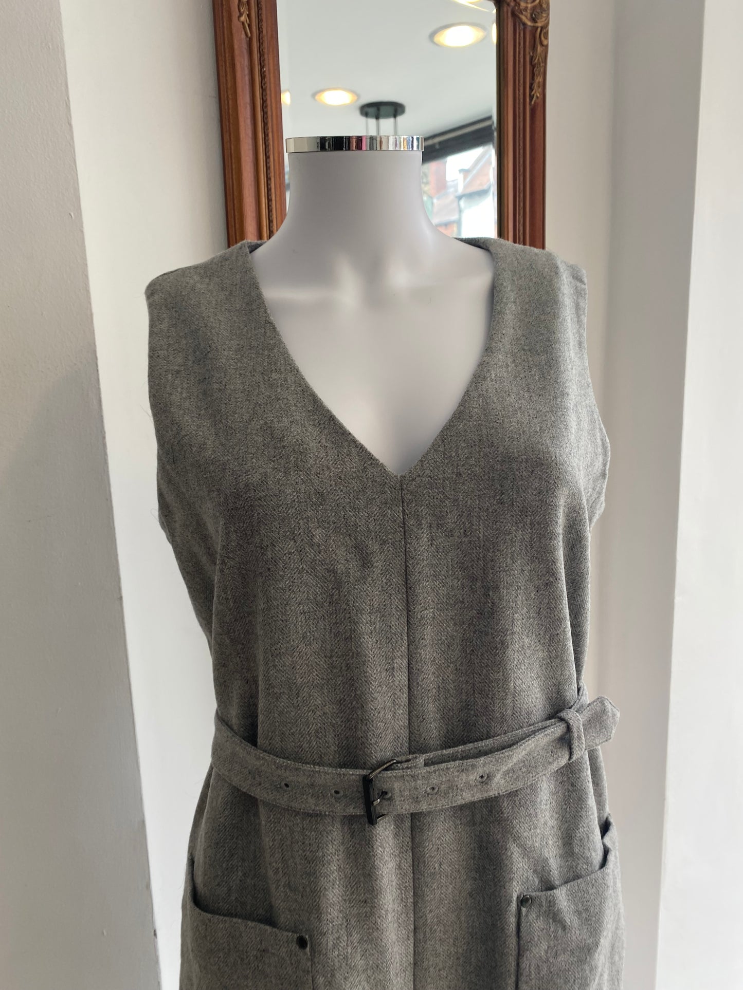 LK Bennett grey wool belted dress size 12