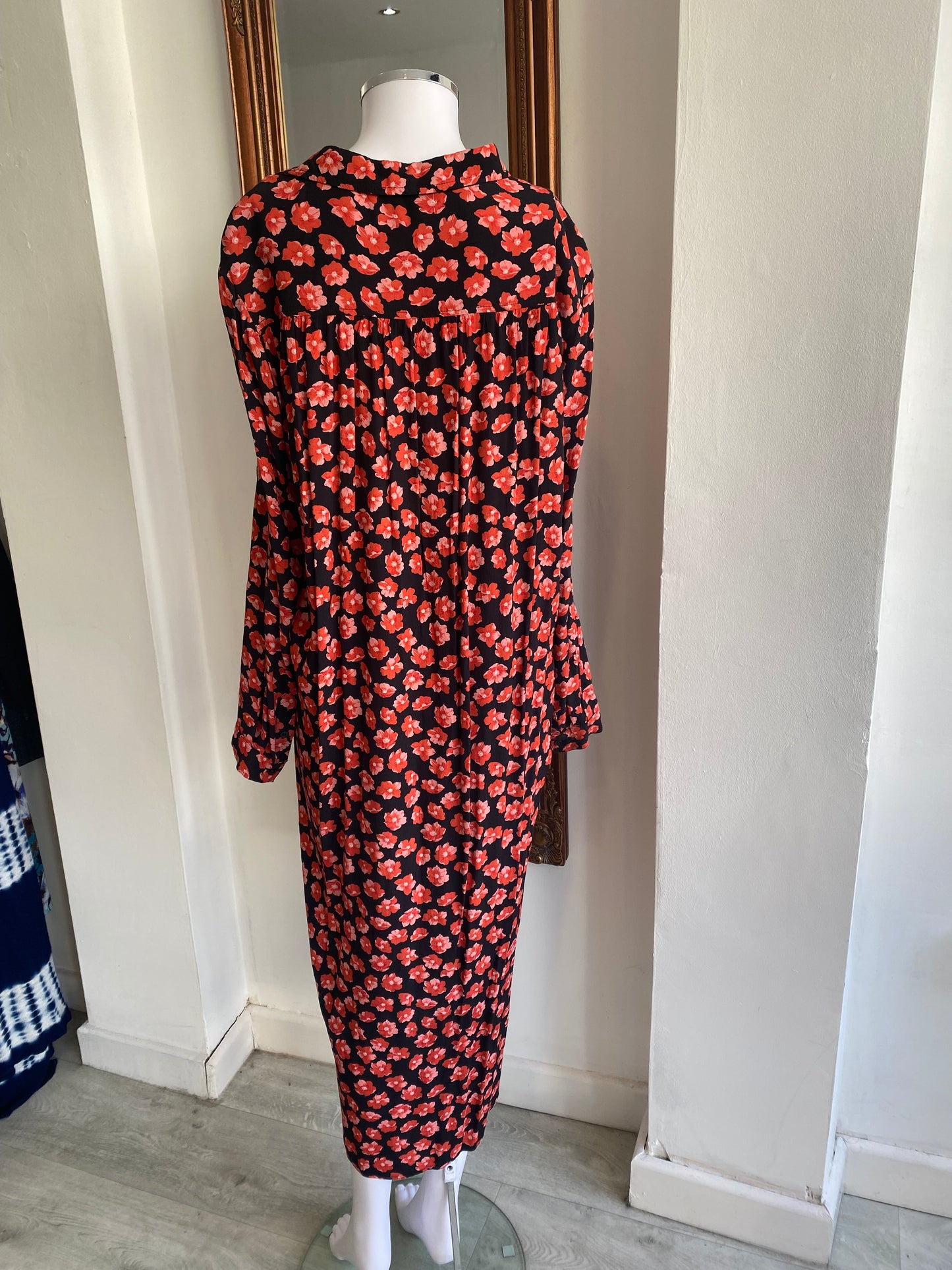 Ganni Black Dress with Red Floral Print Size 8-10