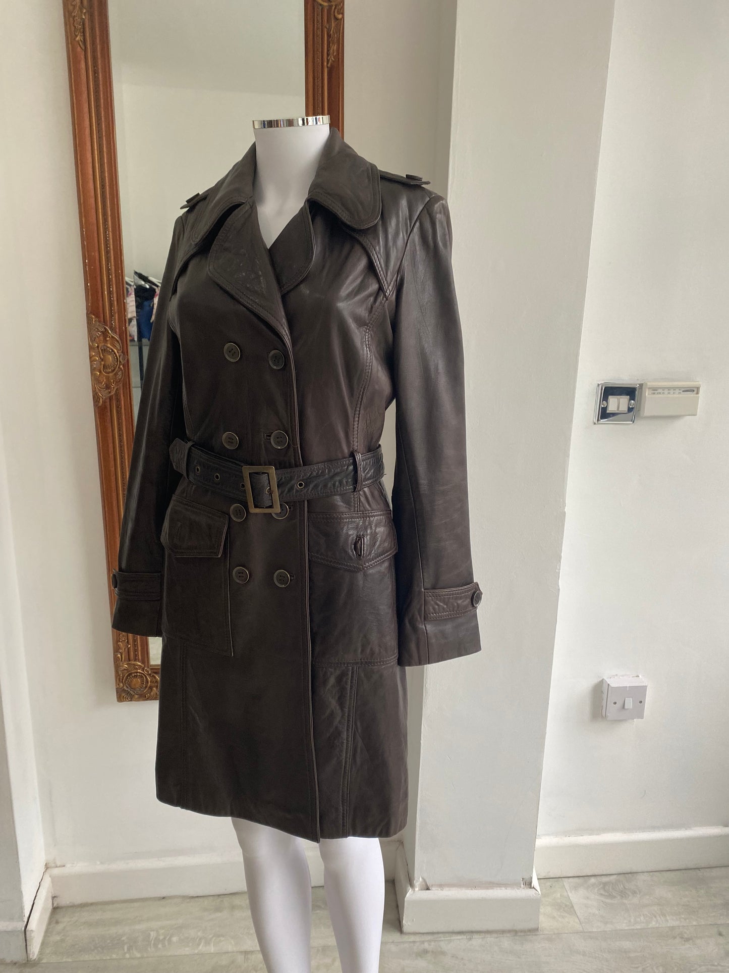 Keenan Brown Leather Coat Size 10