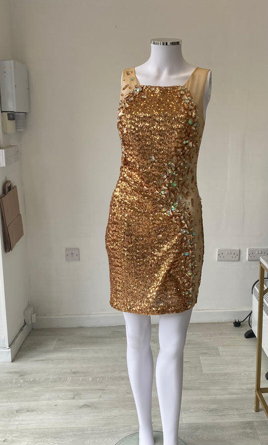 Pia Michi Gold Sequin and Bead Dress Size 8