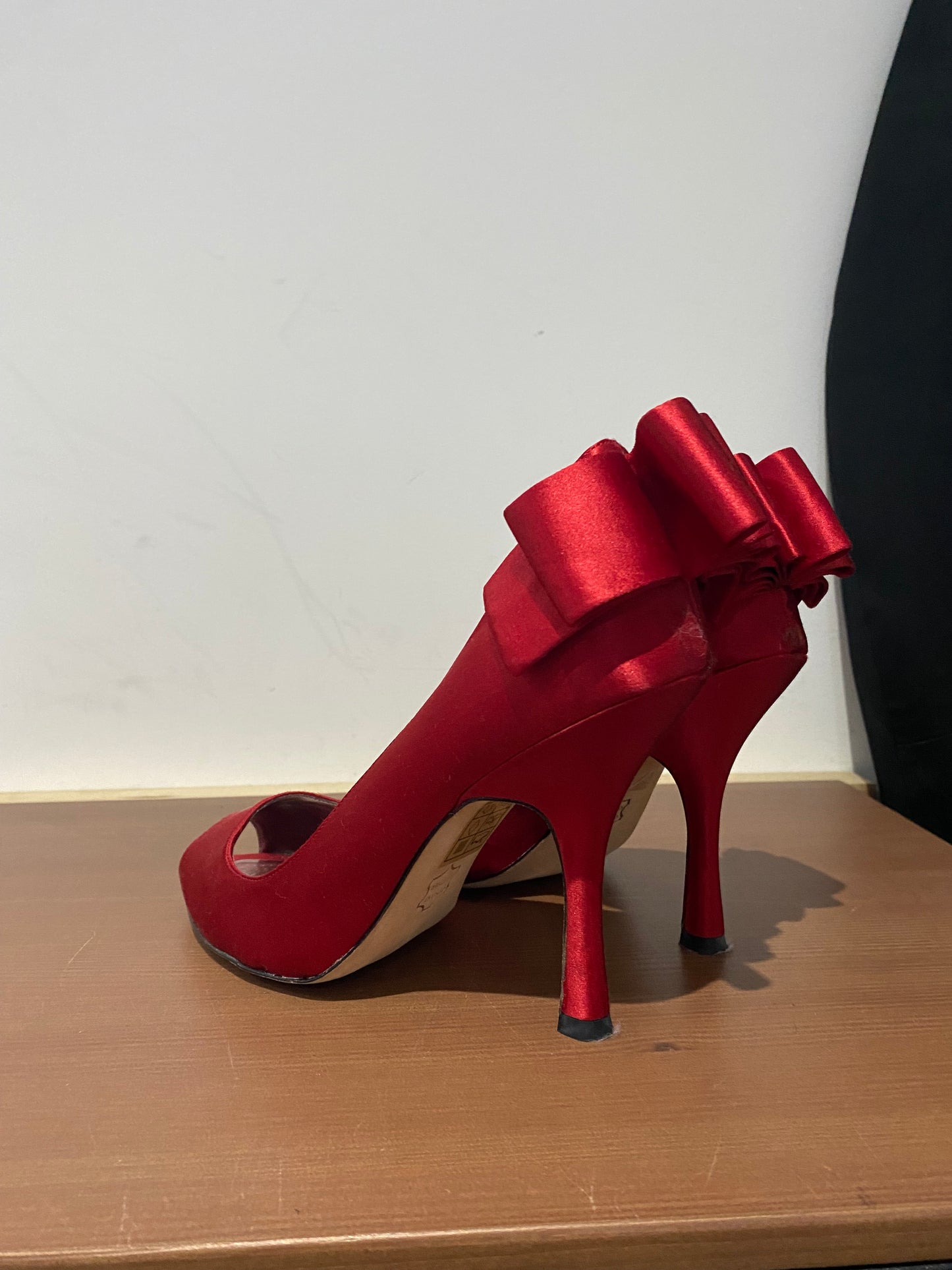 Coast Red Satin Heels with Bow Backs Size 6 with dustbag and box