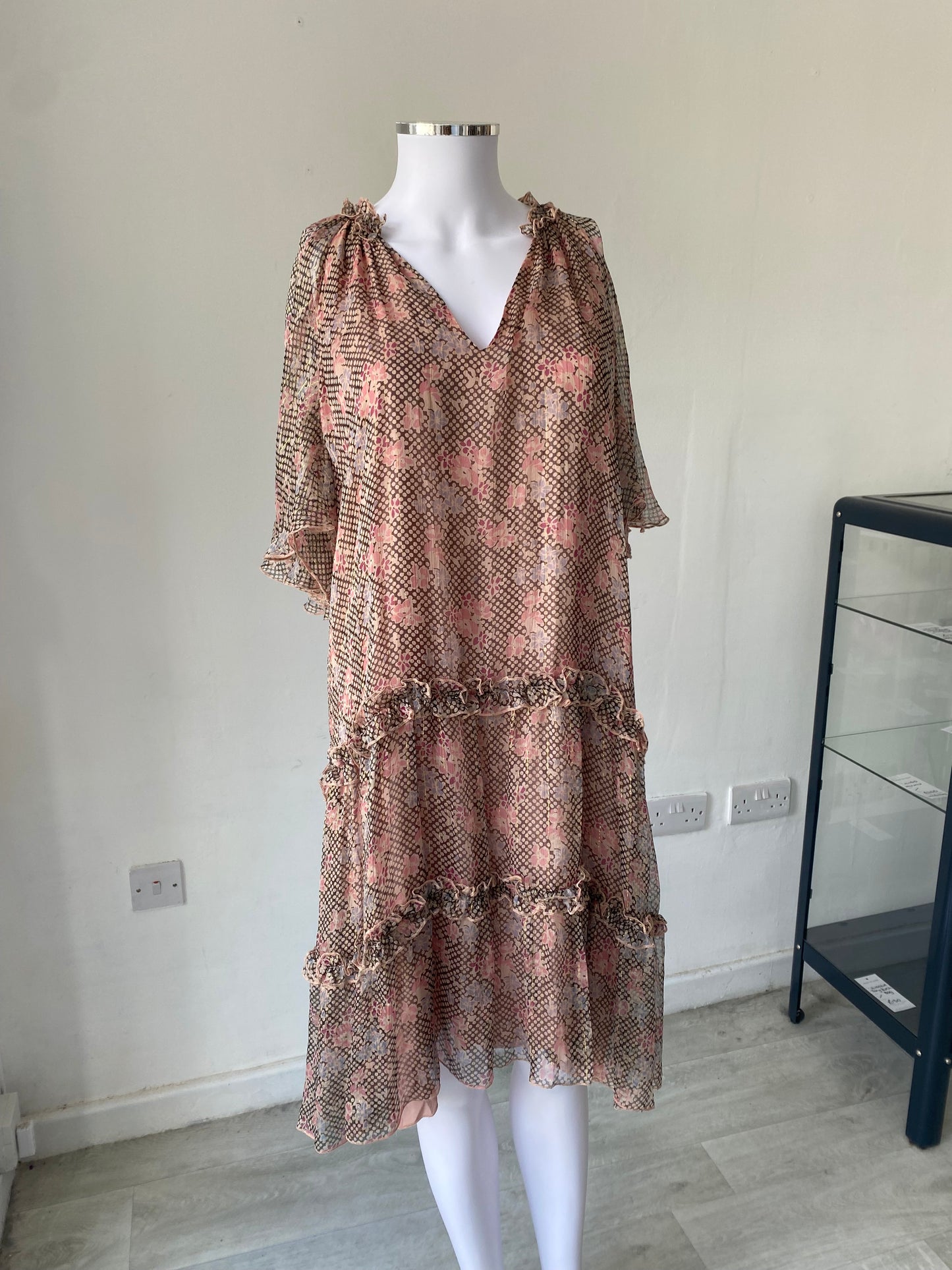 Nissa Beige Floral Floaty Dress Size 12-14