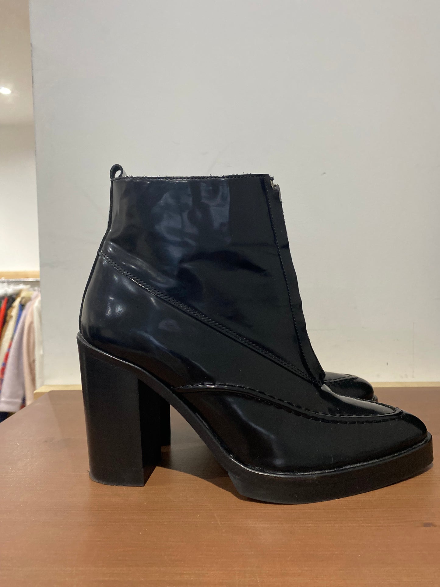 Whistles Black Patent Heeled Ankle Boots Size 7
