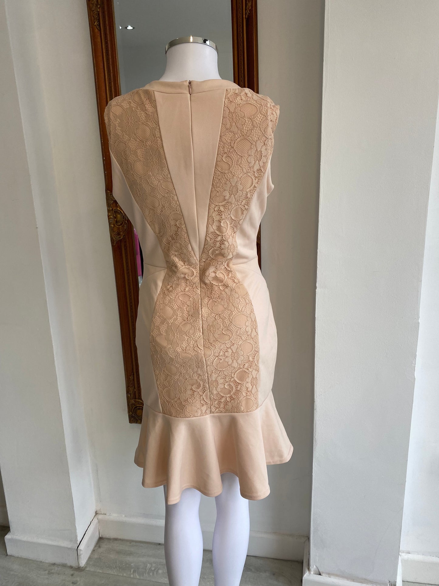 Little Black Dress Beige Lace Panel Dress Size 10