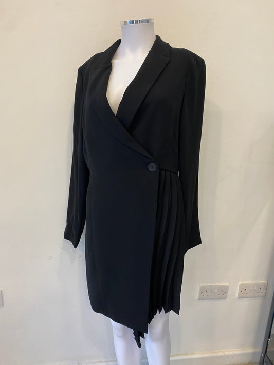 Mango Black Blazer Dress with Pleated Detail Size Large 12